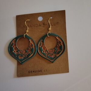 Teal and Gold Leather Earrings